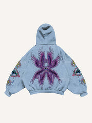 Eye Wing Print Slant Pockets Hoodie