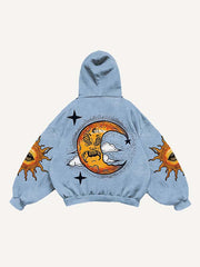 Evil Sun Moon Eye Graphic Print Slant Pockets Hoodie