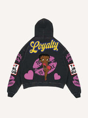 Figure&Lips&Heart&Letter Faux Decal Print Slant Pockets Hoodie