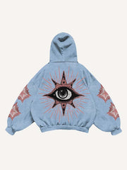 Eye Star Letter Print Slant Pockets Hoodie