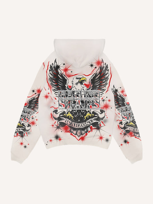 Printed hand-painted eagle textured hooded sweatshirt