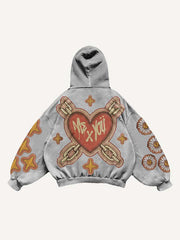 Heart Graphic Letter Faux Decal Print Slant Pockets Hoodie
