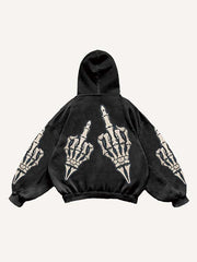 Skeleton Gesture Print Slant Pockets Hoodie
