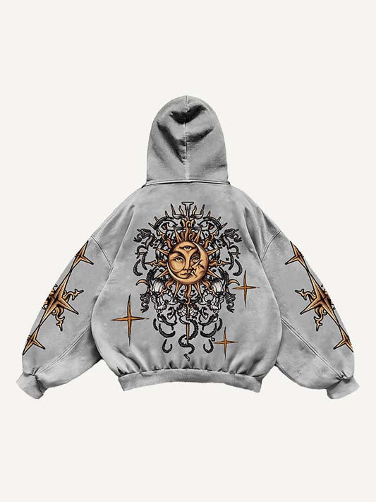 Evil Sun&Moon&Graphic Print Slant Pockets Hoodie
