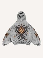 Evil Sun&Moon&Graphic Print Slant Pockets Hoodie