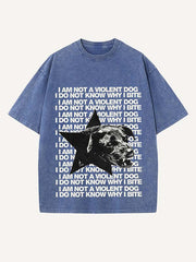 Distressed Washed Dog&Letter Print Round Neck T-shirt