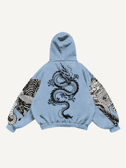 Embroidered white dragon ethnic style sweatshirt