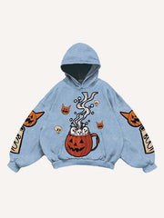 Halloween Ghost Graphic Animal Print Slant Pockets Hoodie