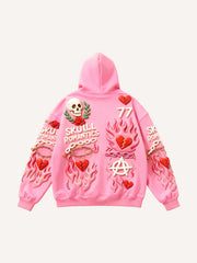 Trendy multi-color hooded sweatshirt with foam print effect