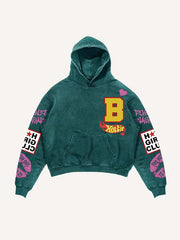 Figure&Lips&Heart&Letter Faux Decal Print Slant Pockets Hoodie