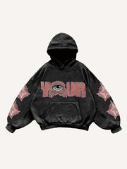 Eye Star Letter Print Slant Pockets Hoodie
