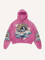 Eye&Cloud&Moon&Graphic Print Slant Pockets Hoodie
