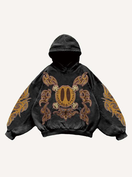 Smiley Face&Skeleton&Graphic Print Slant Pockets Hoodie