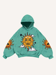 Evil Sun Moon Eye Graphic Print Slant Pockets Hoodie