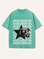 Distressed Washed Dog&Letter Print Round Neck T-shirt