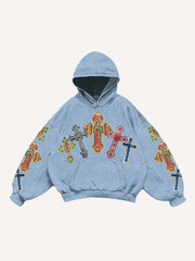 Mary Pray Cross Print Slant Pockets Hoodie