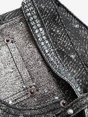 Denim Distressed Belt Diamond Decorated Jeans