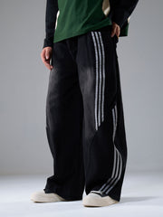 Denim Contrast Striped Stitching Barrel Jeans