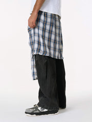 Denim Faux Two-piece Plaid Detachable Scimitar Jeans - 2435