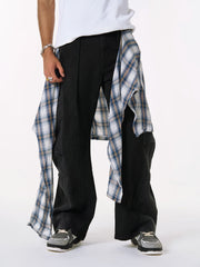 Denim Faux Two-piece Plaid Detachable Scimitar Jeans - 2435