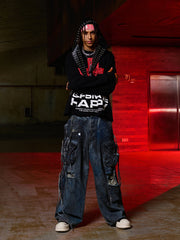 Street Cross Lettering Print Long-Sleeved T-Shirt