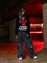 Street Cross Lettering Print Long-Sleeved T-Shirt