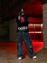 Street Cross Lettering Print Long-Sleeved T-Shirt