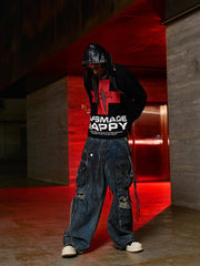 Street Cross Lettering Print Long-Sleeved T-Shirt