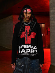 Street Cross Lettering Print Long-Sleeved T-Shirt