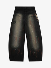 Vintage Inkjet Dirty Dye Washed Scimitar Distressed Jeans