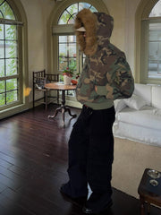 Camouflage Fur Collar Reversible Cotton Jacket