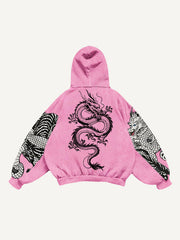 Embroidered white dragon ethnic style sweatshirt
