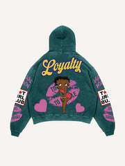 Figure&Lips&Heart&Letter Faux Decal Print Slant Pockets Hoodie