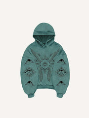Wing Eye Graphic Print Slant Pockets Hoodie