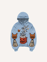 Halloween Ghost Graphic Animal Print Slant Pockets Hoodie