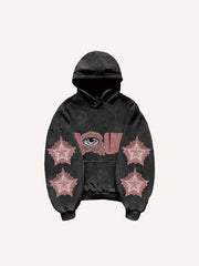 Eye Star Letter Print Slant Pockets Hoodie