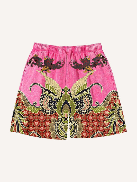 Retro floral high-end fabric printed shorts