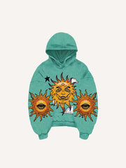 Evil Sun Moon Eye Graphic Print Slant Pockets Hoodie