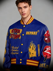 Trendy patchwork personalized lightweight printed red lip baseball jacket