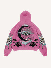 Eye&Cloud&Moon&Graphic Print Slant Pockets Hoodie