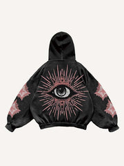 Eye Star Letter Print Slant Pockets Hoodie