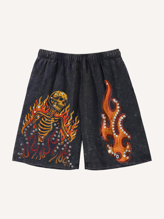 Burning Hell Skull Washed shorts