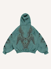 Wing Eye Graphic Print Slant Pockets Hoodie
