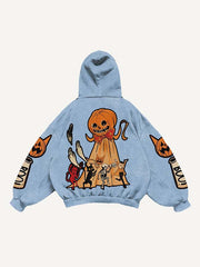 Halloween Ghost Graphic Animal Print Slant Pockets Hoodie