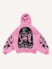 Figure&Eye&Graphic Print Slant Pockets Hoodie