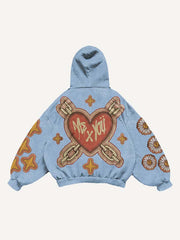 Heart Graphic Letter Faux Decal Print Slant Pockets Hoodie