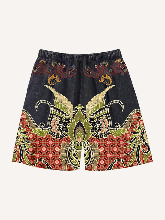 Retro floral high-end fabric printed shorts