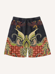 Retro floral high-end fabric printed shorts