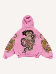 Japanese style retro two-headed snake women's sweatshirt