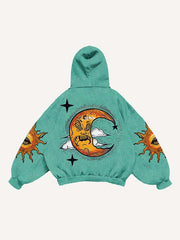 Evil Sun Moon Eye Graphic Print Slant Pockets Hoodie